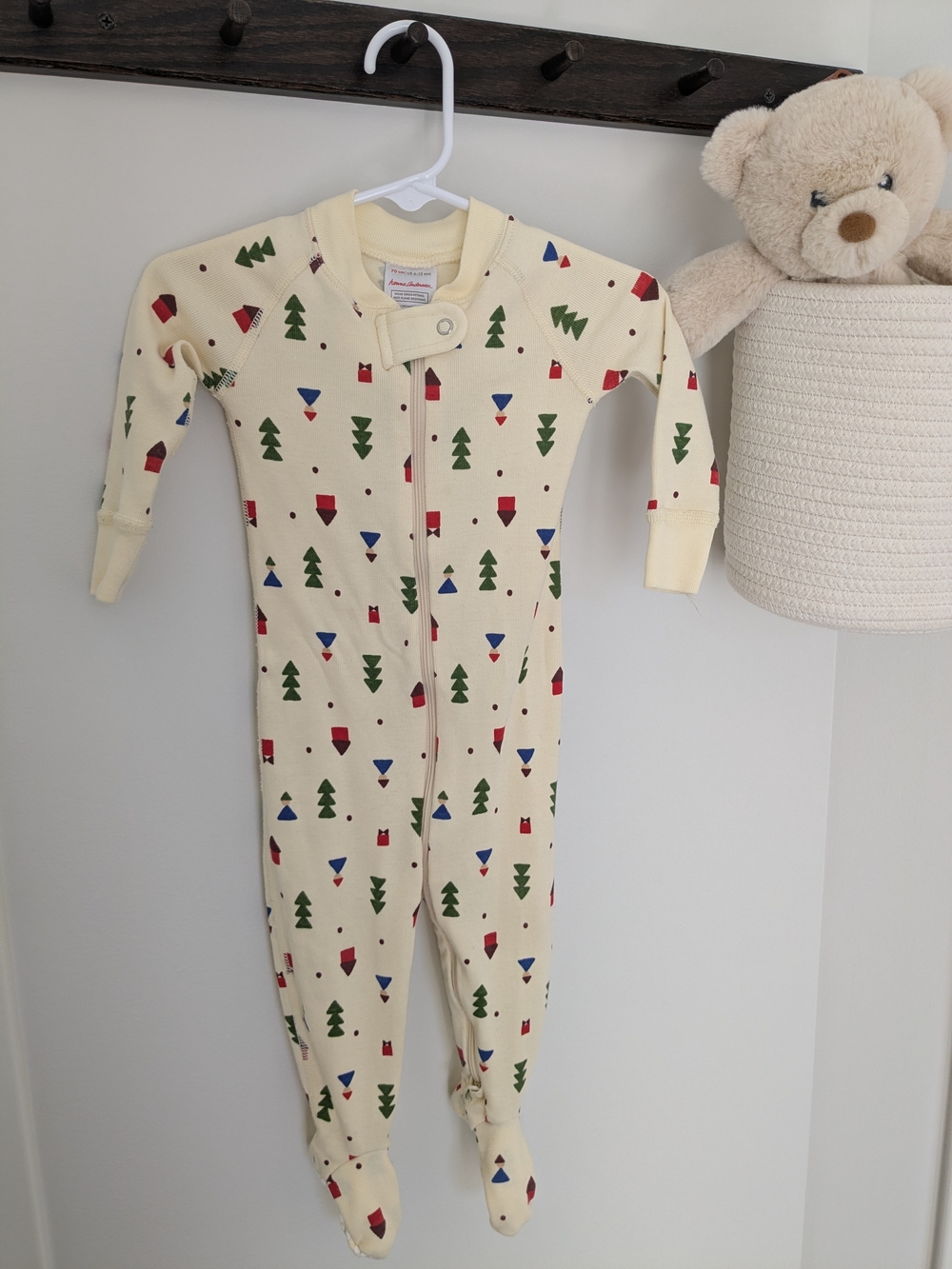 Hannah Anderson Cream Holiday Print Footed One-Piece